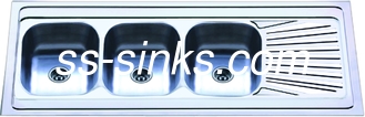 Fishtail Board Triple Basin Kitchen Sink With Drainboard 160cm Length